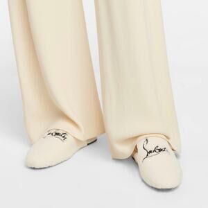 Christian Louboutin Navy Coolito Donna Flat White Slides size 37.5 w dust bags